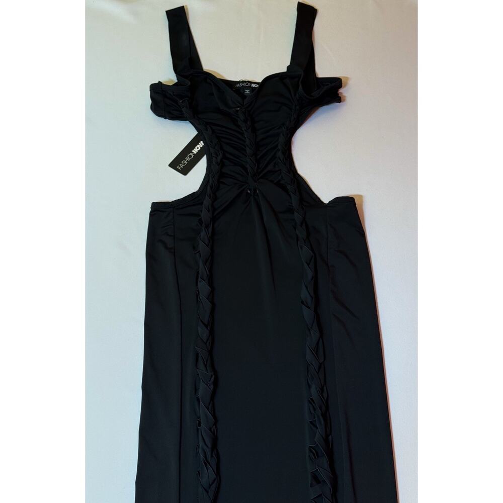 New Sz Small ❤️ Fashion Nova Women’s Open Back Bodycon Black Pencil Midi Dress - Picture 4 of 8